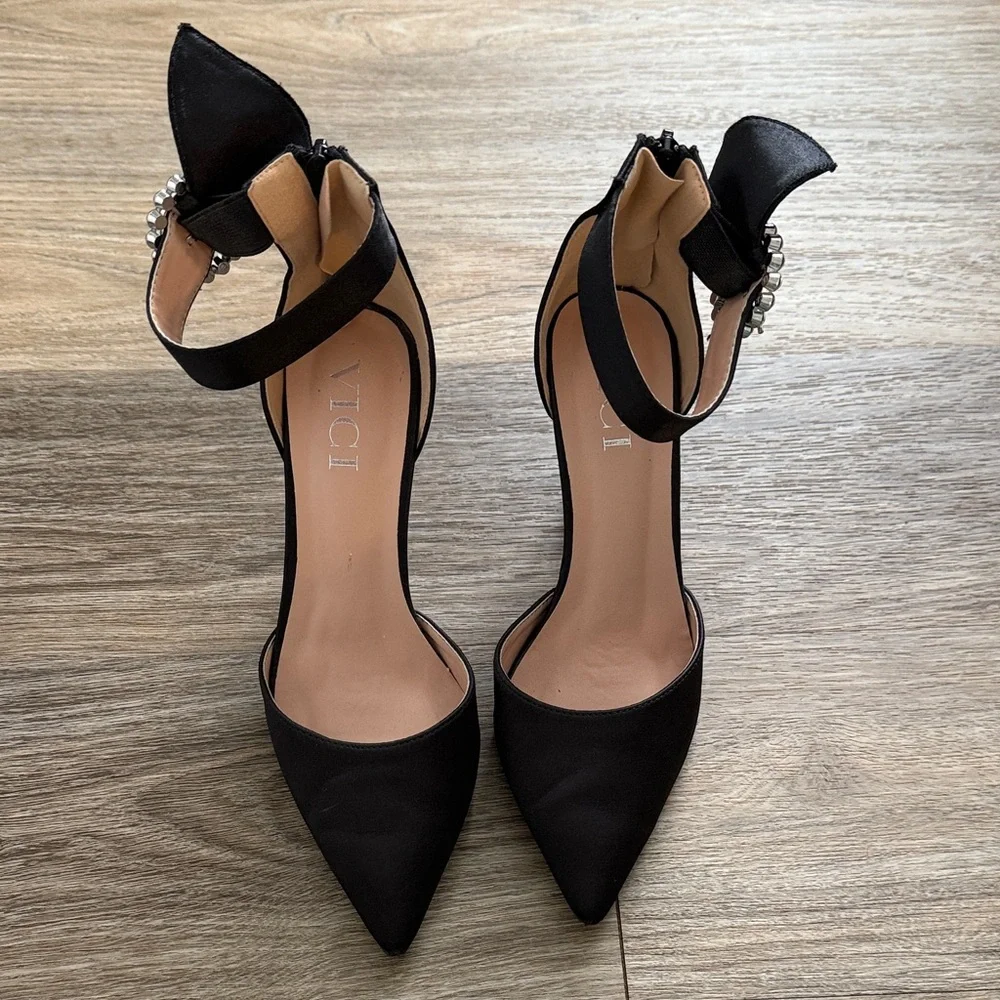 Vici Chic Black Heels with Rhinestone Embellishment - Picture 4 of 8